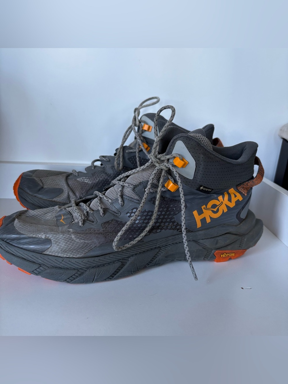 Hoka Trail Code GTX Waterproof Hiking Boots Grey Orange Men's Size 11 D